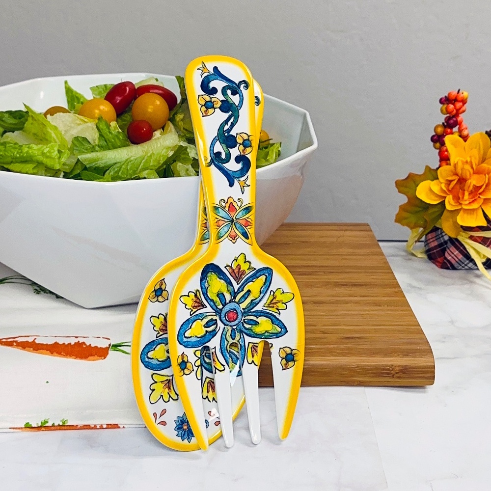 2-Piece 10.75 Inch Chianti Design Melamine Salad Server Utensil Includes Salad S